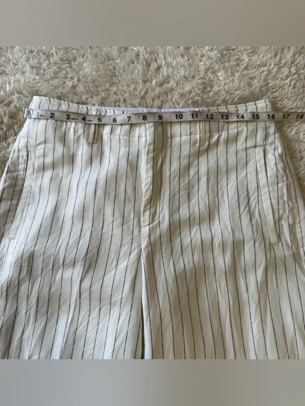 Rag & Bone Dylan Cropped Cream Pinstripe Wide Leg Pants Women Sz 8 Linen Cotton - Picture 6 of 13